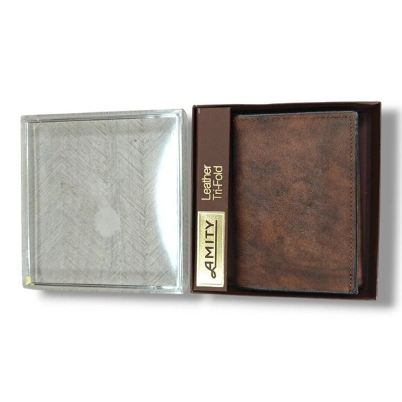 Amity Other - AMITY Leather Tri-Fold Cowhide Brown Wallet USA New Masonic Personalization (a)